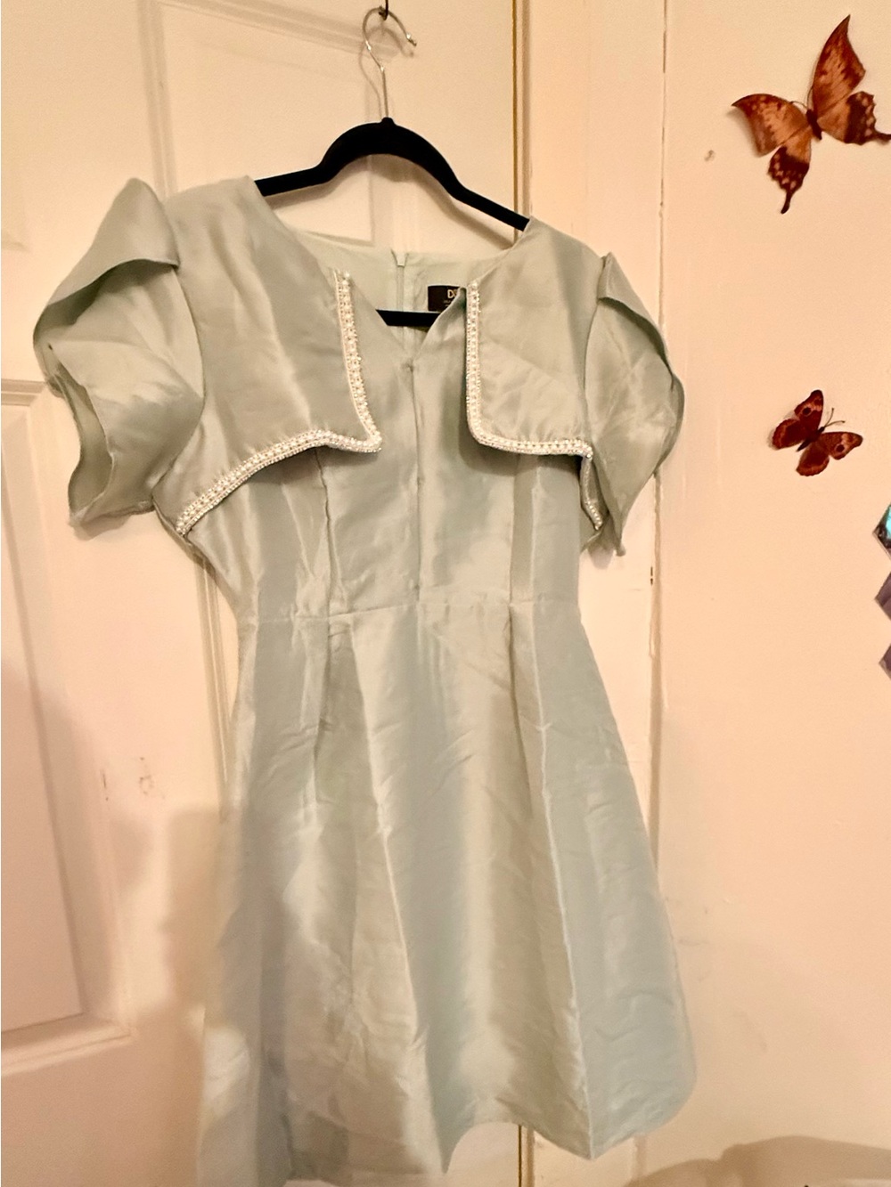 Dolce Viva Boutique Light Blue Satin Party Dress with Decorative Bolero